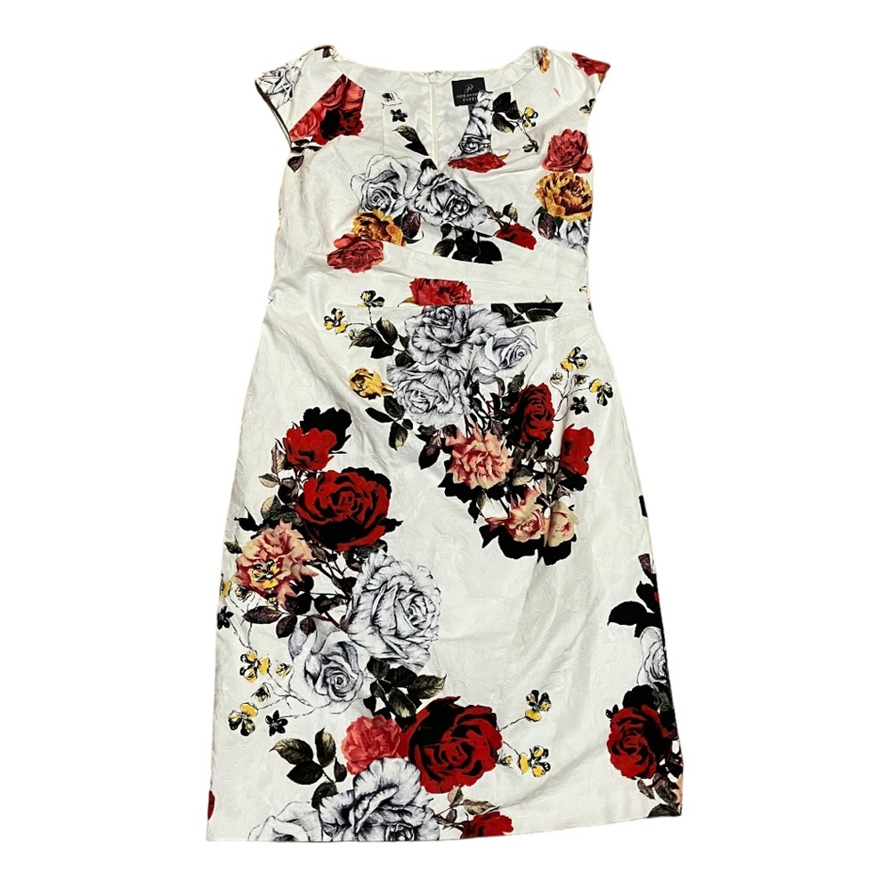 Adrianna Papell Floral Midi Dress Ruched Side Wrap V Neck Size 6 - Picture 3 of 6